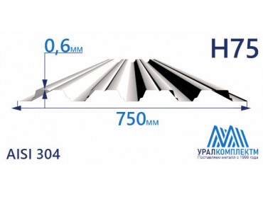Профнастил нержавеющий Н75 0.6 AISI 304 толщина 0.6 мм продажа со склада в Москве 