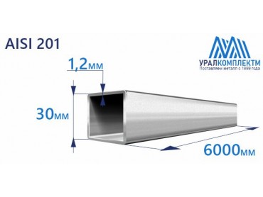 Труба нержавеющая квадратная 30х1.2 AISI 201 шлифованная